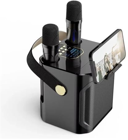 JQVDE High Power Karaoke Bluetooth Speaker with Dual Microphone Boombox Portable 360 Stereo Surround Waterproof Wireless Subwoofer(V9.0 with BT)