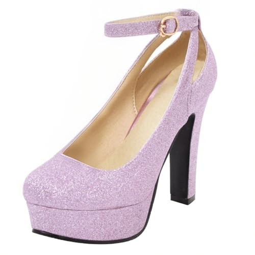 HSyc JRX Zapatos de tacón alto con plataforma con tiras brillantes para mujer, morado, 38 EU