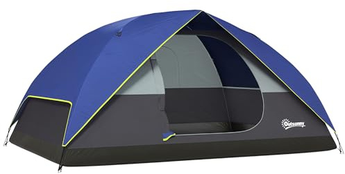 Outsunny tienda de campaña para 2-4 personas, tienda domo familiar impermeable, con ventana, 2 bolsillos, toma de corriente, bolsa de transporte para picnic, senderismo, trekking, camping, azul oscuro