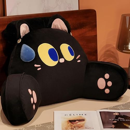 GYCS Reading Pillow for Bed Adult, Bed Chair Pillow, Backrest Pillow, Backrest Pillow for Bed, Cuddle Cushion for Kids, Bed Backrest Pillows with Neck Arm Back Support Pillow,black cat,65x40cm