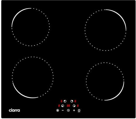 CIARRA Plaque De Cuisson 4 Zones Avec Commande Tactile, Minuterie, Verrou Enfants, AWBBIH4-C