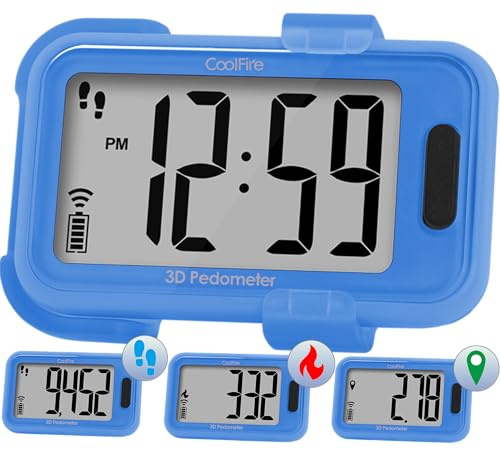 CoolFire - 2025 Schrittzähler für drinnen und draußen, Schrittzähler für Schritte, Meilen, Kalorien, Schrittzähler zum Gehen, 3D-Schrittzähler zum Anklemmen, für Damen, Display, automatisches