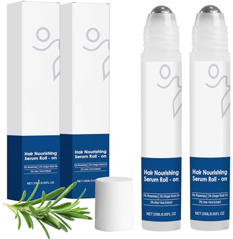 Pack de 2 sueros para cuero cabelludo de romero Roll-On para el cuidado del cuero cabelludo para volumen y fuerza, con 3% de extracto de romero y 2% de aceite de jengibre, suero nutritivo para cabello