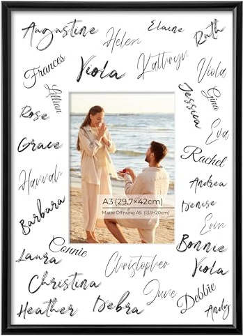 Axeman A3 Signature Picture Frame with A5 White Mat – Wedding Guest Book Alternative, Wall Hanging Photo Frame for Graduation, Celebration, Autograph Display and Home Decor, Black