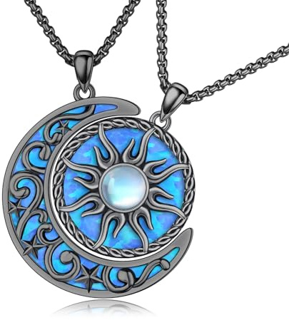 REDSUN Yin Yang, collana per partner con sole e luna, in argento sterling 925, nero, con ciondolo Tai Chi, opale, per coppie, amicizia, coppia, regalo per uomini, donne, compleanni, anniversari