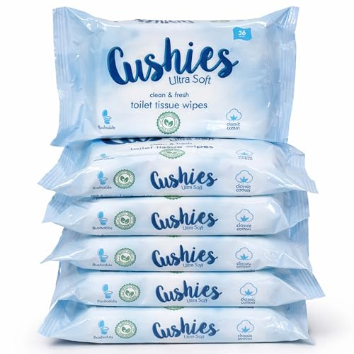 ADEPTNA Flushable Wipes for Adults Large Wet Toilet Tissue with Vitamin E 100% Plant-Based & Biodegradable Sewer & Septic Safe Hypoallergenic Moist Wipes Multipack (PACK OF 6 (216 SHEETS))