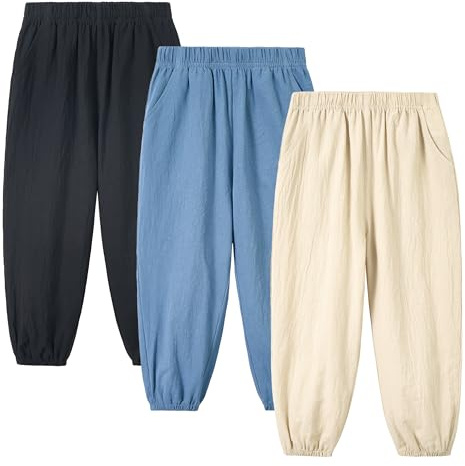 Miipat Babybyxor för flickor, 3 delar, mjuka långa pojkbyxor för sommaren, med elastisk midja, unisex byxor för småbarn