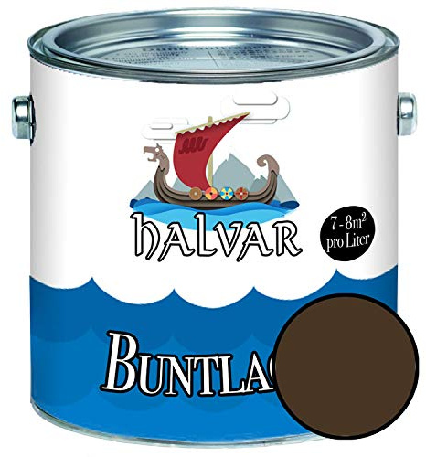 Kulörlack för trä & metall sidenmatt brun RAL 8000-8028 trälack inomhus & utomhus robust syntetharslack vädertålig & perfekt långtidsskydd (1 L, RAL 8014 Sepiabrunt) Halvar