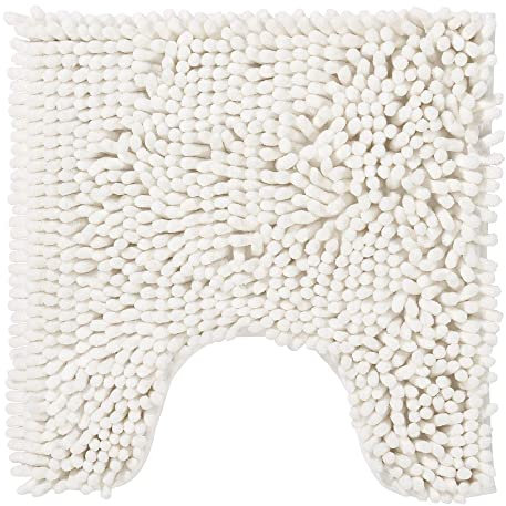 PANA® Chenille WC Vorleger mit U-Ausschnitt für Klo (45x45 cm) • Rutschfester Klo Vorleger mit Ausschnitt • Badezimmer-Teppich Toilette • Bad-Vorleger waschbar • Farbe: Creme