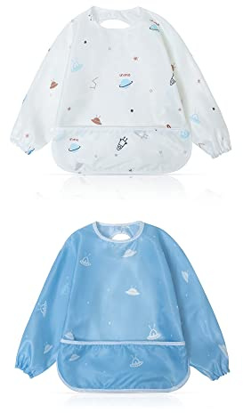 Little Dimsum Babero Impremeable con mangas larga para bebé Manga Larga Resistente al agua Lavable Bebé Niños Alimentación