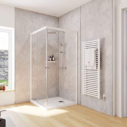 Schulte Duschkabine Corner Eckeinstieg mit Schiebetüren Alpinweiß 4 mm Sicherheitsglas (ESG) Klar hell 90x90 cm, Montage auf Duschwanne oder Fliese