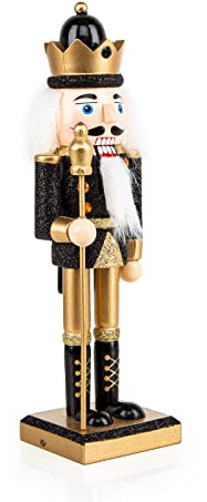 Logbuch-Verlag Nötknäppare figur svart guld glittrande av trä 26 cm jul kung dekorativ figur nostalgi