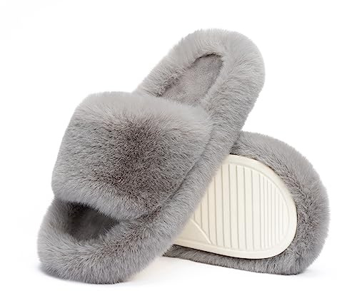 Chantomoo Pantofole da Donna in Memory Foam, per Camera da Letto, in Peluche, Comode, Foderate in Finta Pelliccia, Suola Antiscivolo, Pantofole Regalo alla Moda, Grigio 40/41 EU