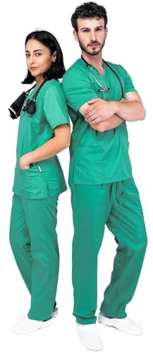MAZALAT work wear Unisex medicinskt arbetskläder set – vårduniform för kvinnor och män, bekväm passform, moderna kassakset i ventilerande tyg, Grön, L