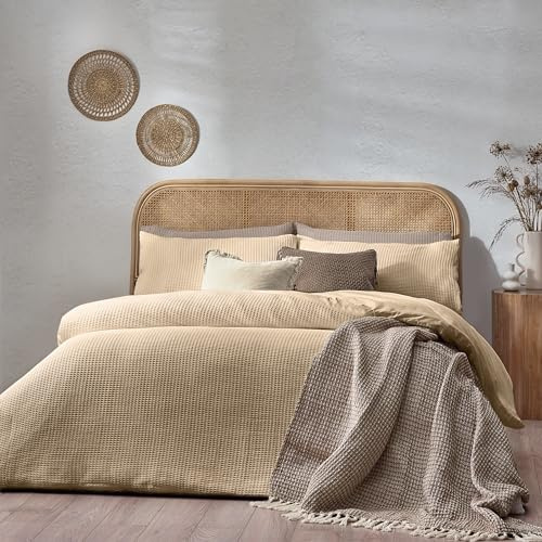 Furn. Yard Chunky Waffle Cotton Duvet Cover Set – Textured Waffle Weave OEKO-TEX Certified (Linen – Double)