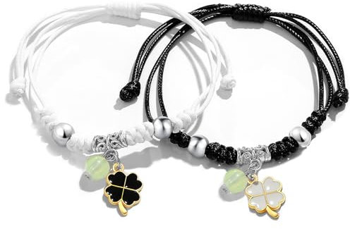 Freundschaftsarmbänder Glücksarmband Damen, Kleeblatt Paar Armbänder, Leuchtende Kugel Pärchen Armband, Beste Freunde Mädchen Geschenke für Sie und Ihn Valentinstag
