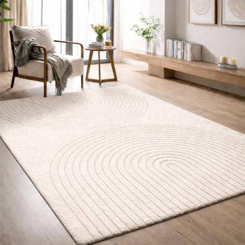the carpet Elisa moderner Wohnzimmer Teppich, geometrisches Design, hohe Flordichte und angenehm weich, Creme, 160 x 220 cm