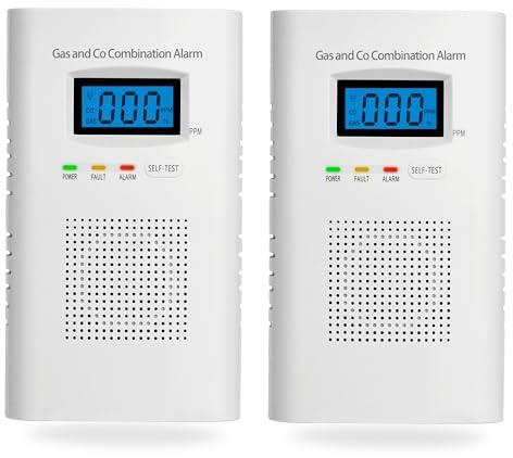 2 Pack Combination Gas & Carbon Monoxide Detectors - Plug in CO Alarm & Natural Gas Detector with Digital Display, CO Detector & Combustible Gas Detector for Home, Easy to Read