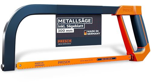 Presch Sierra de arco 300mm - Con hoja de sierra BI-metal para un corte preciso - 90° Rotación de la hoja de sierra para cortes horizontales y verticales - Mango con llave de tensión incluida