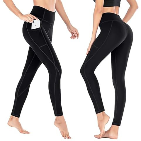 heqxwl 2 Stück High Waisted Hip Lifting Yoga Pants, Women's Slim Fitness Pants, Side Pocket Design, Comfortable Bottom Sweatpants (DE/NL/SE/PL, Bundweite, XXL, Regular, Regular, Schwarz)
