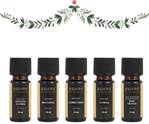 Doftoljeset XMAS 5 x 10 ml – adventsmagi, bakat äpple, pepparkakor, vanilj och kanelorange | julolja – juldoft | parfymoljor och eterisk olja för aromaterapi, doftlampor, diffuser