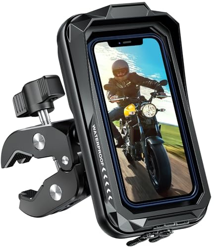 HUANLANG Motorcycle Phone Mount Waterproof Bike Phone Holder 360° Adjustable Anti-Shake Bike Phone Bag with Touchscreen Sun Visor,Universal Cell Phone Holder Suitable for 4.7-7.0 Smartphone