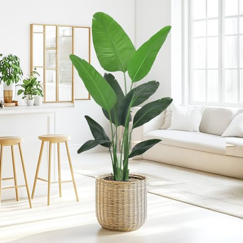 Artificial Bird of Paradise Plant 160CM Artificial Plants Indoor Outdoor Fake Tropical Banana Palm Tree with Lifelike Leaves, Perfect Faux Plants in Black Pot Outdoor Home Office Decoration 5.3FT