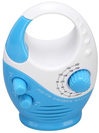 Radio de Douche IPX5 étanche à l'eau Mini Portable AM FM Suspendu Radio de Douche sans Fil, Radio de Salle de Bain à Piles pour la Maison Bain à Remous Salle de Bain en Plein