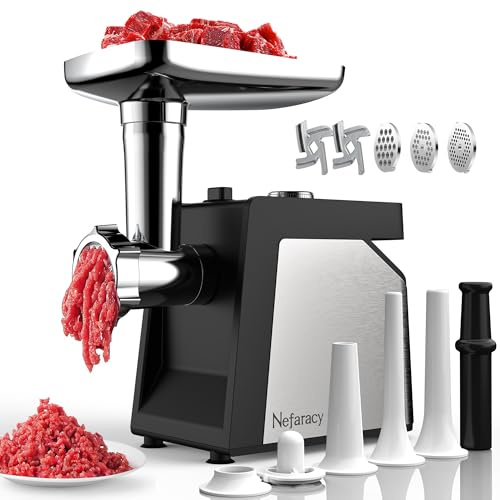 Nefaracy 28Inch Meat Grinder Electric, 2600W Max Meat Mincer, Mincer Machine for Home Kitchen Use, Sausage Maker with 2 Blades, 3 Plates, Sausage Stuffer Tubes & Kubbe Kit, Stainless Steel