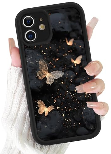 Xylota Fodral för iPhone 11 6,1 tum, Aesthetic Fjärilar Mönster Mönster Flickor Kvinnor Fodral, Ultratunn Mjuk Silikon TPU Stöttålig Reptålig Stötsäker Skyddsskal för iPhone 11, Svart