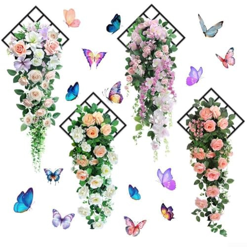 Lot de 4 stickers muraux 3D en forme de fleur et de papillon pour chambre à coucher et espaces de vie, décalcomanies amovibles pour décorer les murs et les portes