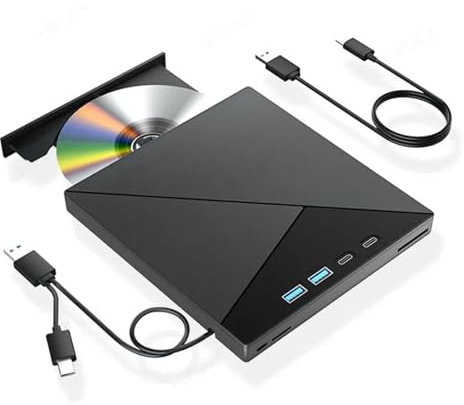Lettore ottico esterno Blu-ray 4K portatile, lettore CD DVD +/-RW for laptop, masterizzatore for PC con slot for schede SD TF USB 3.0 Type-C