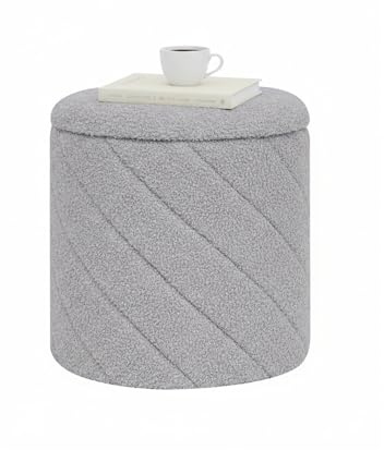 Bonlife Rund pouffe med förvaringsfack, vikbar pall med lock, för vardagsrum, sovrum, entré, grå, 33x33x35 cm