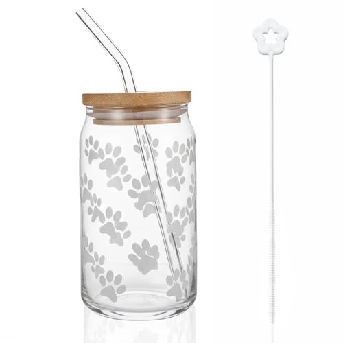 Aohyue Bicchiere in vetro con coperchio e cannuccia, 16 oz, set di bicchieri da cocktail, per caffè, frullati, cocktail, tè, elegante regalo