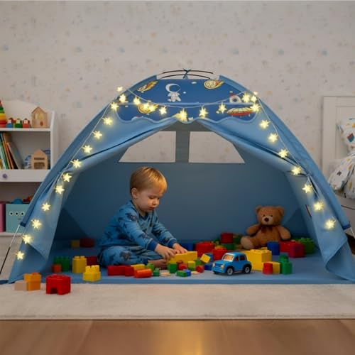AFUNX Space Play Tent for Boys,Fits 2â3 Kids,with Star String Lights
