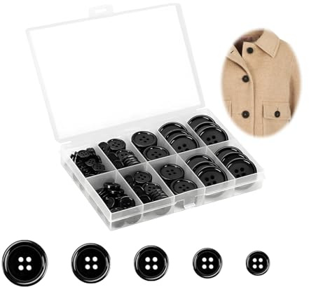 Lot de 160 Boutons Noirs, Boutons en Plastique Bouton de Couture en Résine Ronds Bouton Rond Sangle Boîte Chemise 4 Trous Noirs de Haute Qualité en Résine pour Chemise Tailleur Projets d'Artisanat