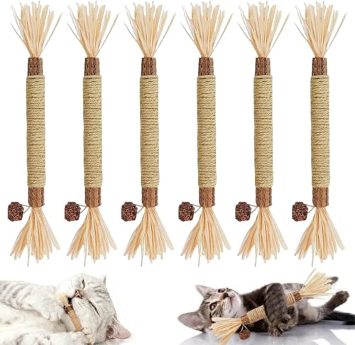 YUPZAR 6 Pezzi Bastoncini di Erba Gatta per Gatti,Giocattolo per la Dentizione del Gatto, Per la cura dei Denti e per Prevenire l'alito Cattivo