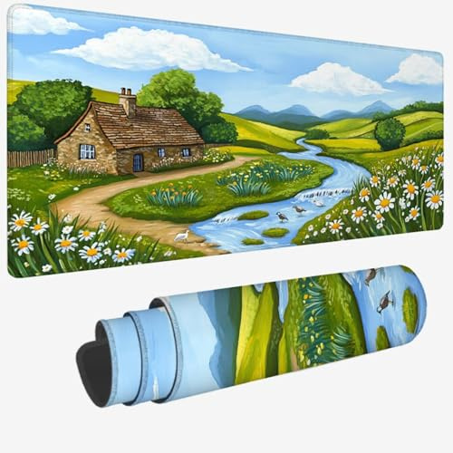 Musmatta XXL 900 x 500 x 3 mm, spelmusmatta grön med sydda kanter, skrivbordsunderlägg med halkfri gummibas, blomrabatt musmatta spel, förbättrad precision hastighet, kontorstillbehör W-152
