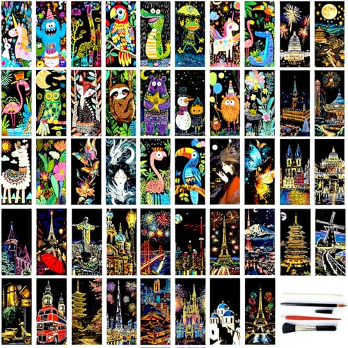 GZYYANG 4 Dessin Gratter pour Adulte Enfants, Images à gratter pour Enfants, avec 4 Outils spéciaux pour Enfants et Adultes Ensemble créatif, Activité Manuelle pour Adulte