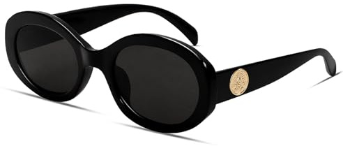 Ficopano Retro Lunettes de Soleil pour Femmes, Lunettes Ovales Polarisées avec Protection UV, Lunettes de Mode pour Plage & Voyage, Noir – Élégante lunetterie pour le Quotidien & l'Extérieur