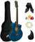 TIGER ACG4-BL Guitarra electroacústica para estudiantes de tamaño completo con ecualizador incorporado, funda, correa, cuerdas de repuesto y púas - Azul