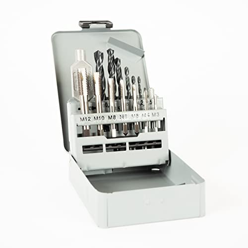 GSR Gewindeschneider Set, 17-teilig, HSSG Gewindebohrer Set, M3-M12, Mit Gewindebohrer-Halter 1/4'' Sechskantschaft, Kombi-Gewindeschablone für Innengewinde und Außengewinde & Windeisen