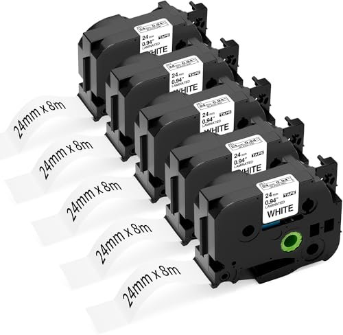 5x TZe-251 24mm 0.94 Kompatible Schriftband TZ TZe251 als Ersatz für Brother P-touch Bänder 24mm Weiß Laminiert Schriftband für Brother P-touch E560btv E550W P700 P750 D600 2310 Beschriftungsgerät