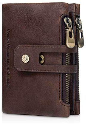 FANDARE Portefeuille Homme/Femme Court Porte Monnaie Cuir veritable Portefeuille avec Poche à Monnaie Etui à Carte Porte-Carte de Crédit Bourse Marron Foncé