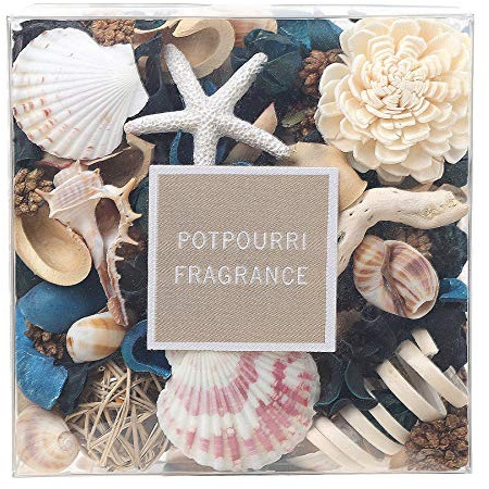Qingbei Rina Seashell Potpourri Dried Flowers, Ocean Breeze Scented Potpourri Bowl Filler,Vase Filler,Home Fragrance, Beach Coastal Sea Shell Bathroom Decor,14 oz(Blue)