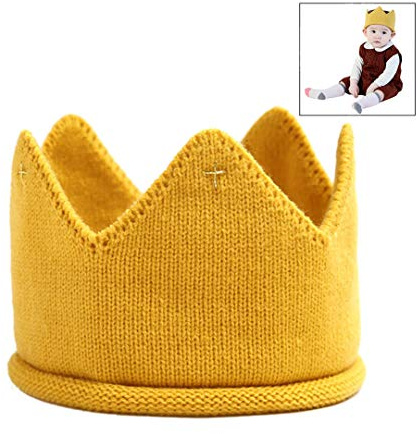 XLKJ Baby Crown Knitted Hat,Birthday Party Newborn Baby Gift Hats Yellow