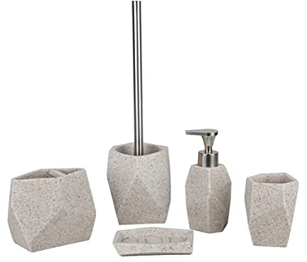 axentia Santorino Set Accessori da Bagno, Beige, 5 Pezzi