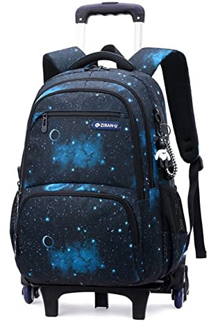 ANSIEDIO Kinder Trolley Rucksack mit Rollen Rolling Schultasche für Mädchen Jungen Schüler Kindergepäck Reisegepäck Laptop Reise Kindertrolley Reisekoffer (Blauer Sternenhimmel)