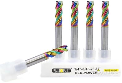 WEXWE Tools DLC Series Carbide Square End Mill, Diamond-Like Coating, End Mill for Aluminum, Copper, Magnesium Alloys, High Silicon Aluminum, Composite Materials, 3 Flute, Inche Size（1/4, 5pcs）
