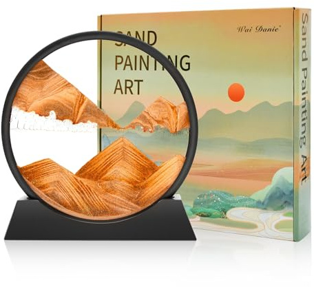 Wai Danie Tableau rotatif avec paysage de sable en 3D, décor fonds marins, fluide, sablier décoratif esthétique pour bureau, salon, pour adultes et enfants (Or, 12)